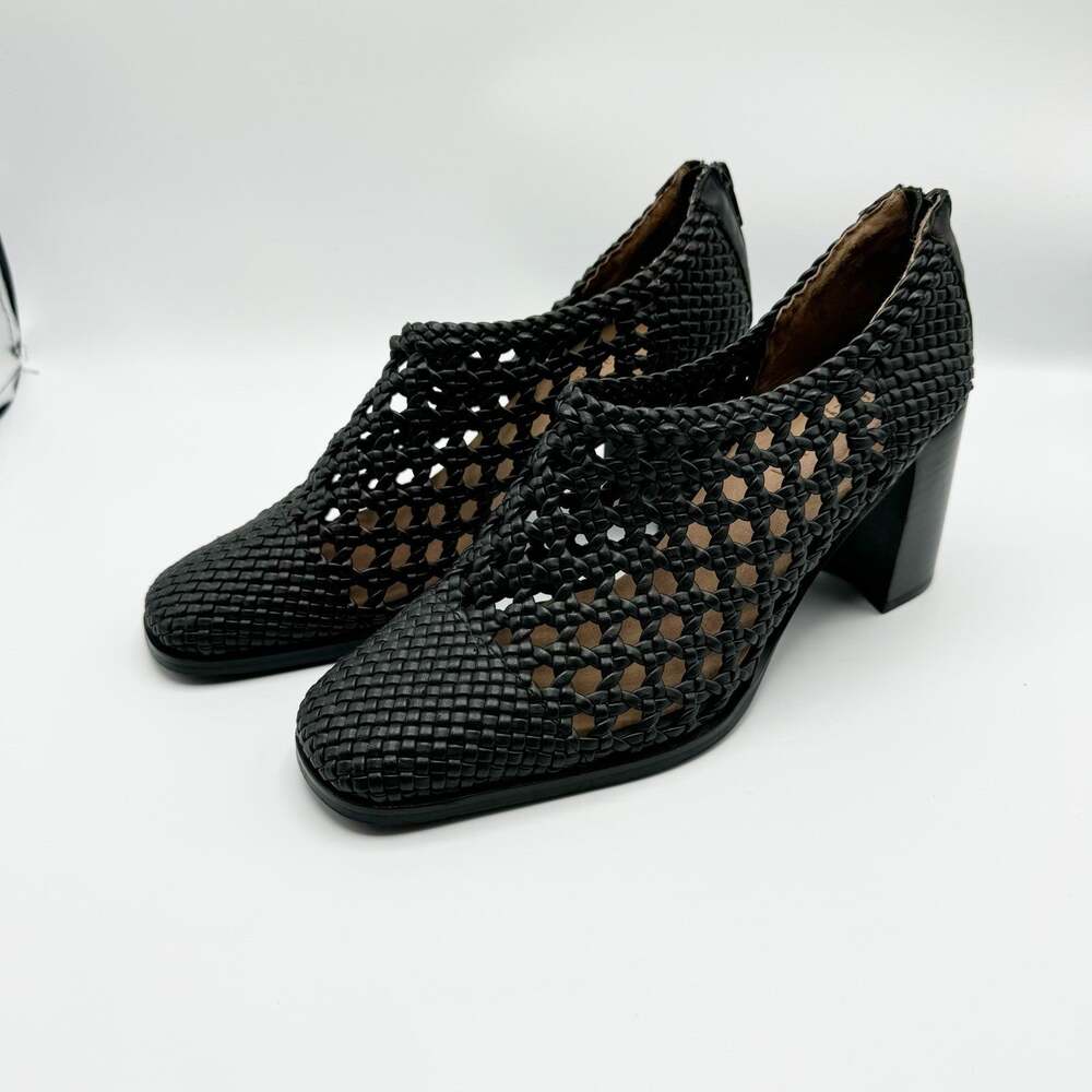 Jeffrey Campbell Gallup Black Woven Mesh Leather Heeled Booties Size 9